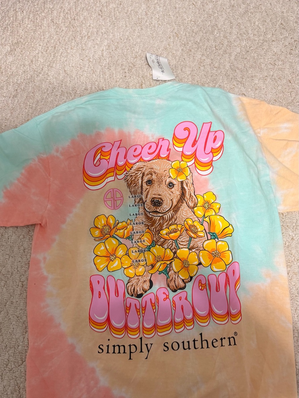 Simply Southern Tie-Dye Kids Tee with Puppy & Buttercups - Peach, Mint & Yellow